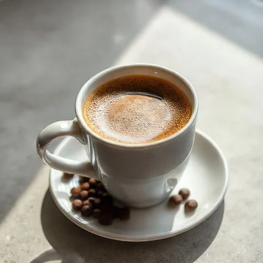A close-up, macro shot of the intricate surface of a single, premium coffee cherry still on the branch, with glistening dew drops. Behind it, a softly blurred, abstract field of lush, vibrant green coffee plants under a gentle morning sun, creating a bokeh effect. The image evokes growth, origin, and natural beauty.