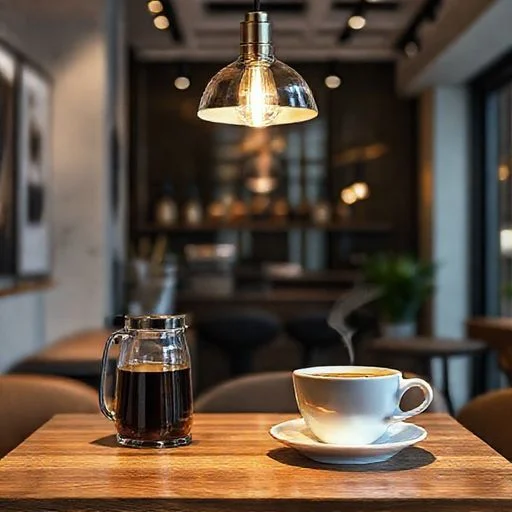 A panoramic, atmospheric shot of a sustainable coffee plantation nestled amidst rolling, misty mountains at dawn. Ethereal, golden light breaks through the fog, highlighting rows of coffee plants. A single, stylized, robust tree stands prominently in the foreground, symbolizing growth, longevity, and a promising future.
