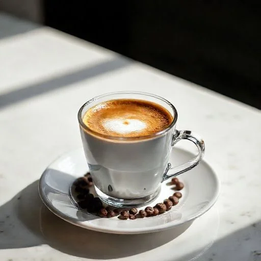 An elegantly arranged flat lay of minimalist coffee brewing tools: a sleek stainless steel pour-over dripper, a slender gooseneck kettle with a subtle wisp of steam, a precise digital scale, a clean timer, and freshly ground coffee in a ceramic bowl. All are set on a textured, cool-toned concrete surface, illuminated by a focused beam of light.